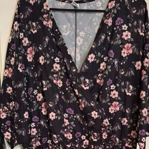 NWOT The Black Wardrobe Black Floral Bat 3/4 Sleeves Womens Midi Dress Size 3XL